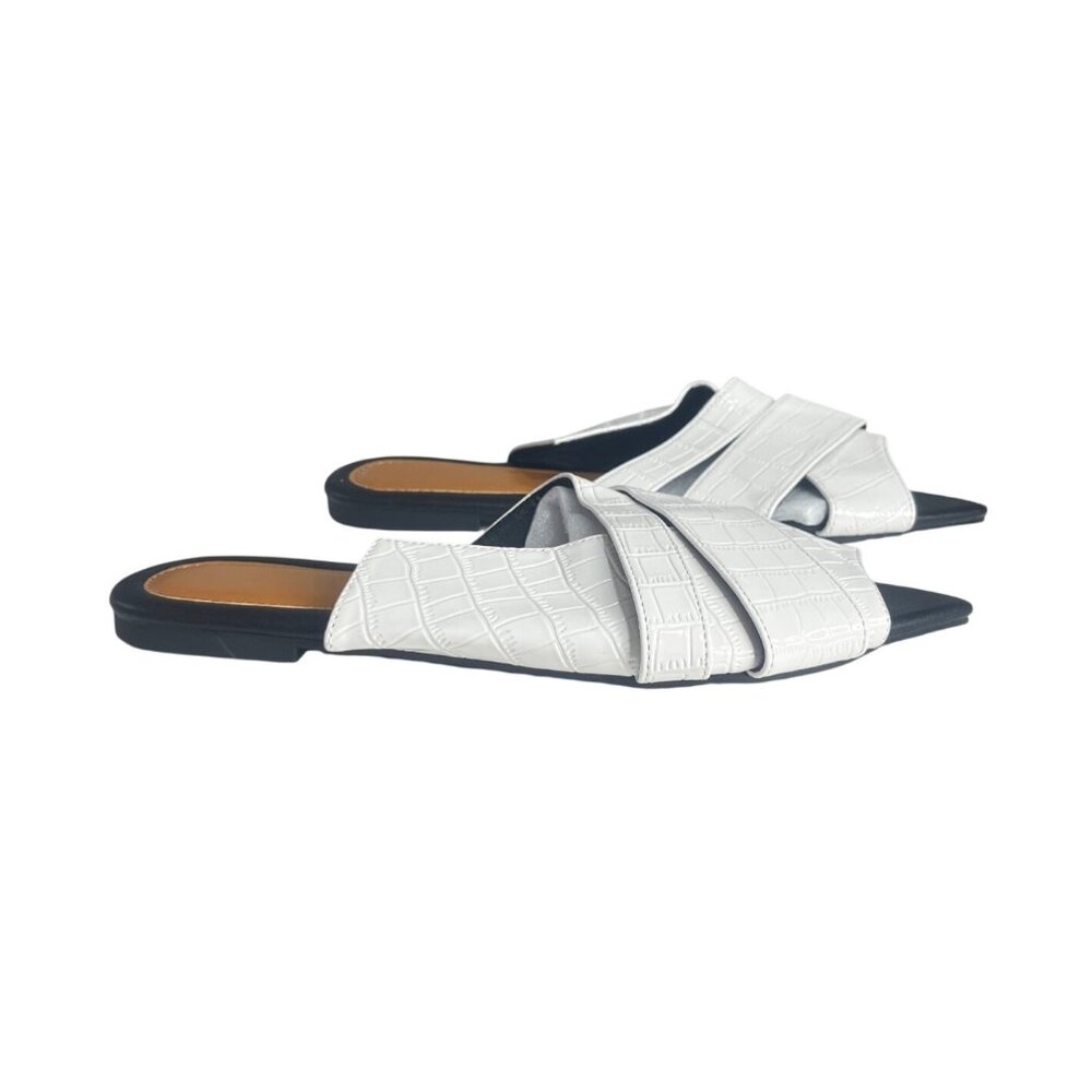 Pointed Toe Croc Pattern Flats White Size 39 Summer US Size 8